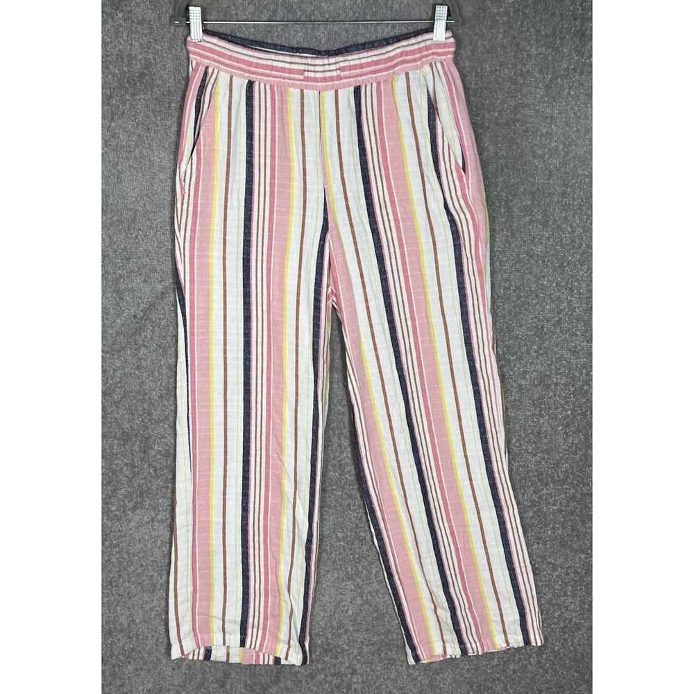 Old Navy Pull On Striped Wide Leg Pants Womens Size Small Pink White Pockets